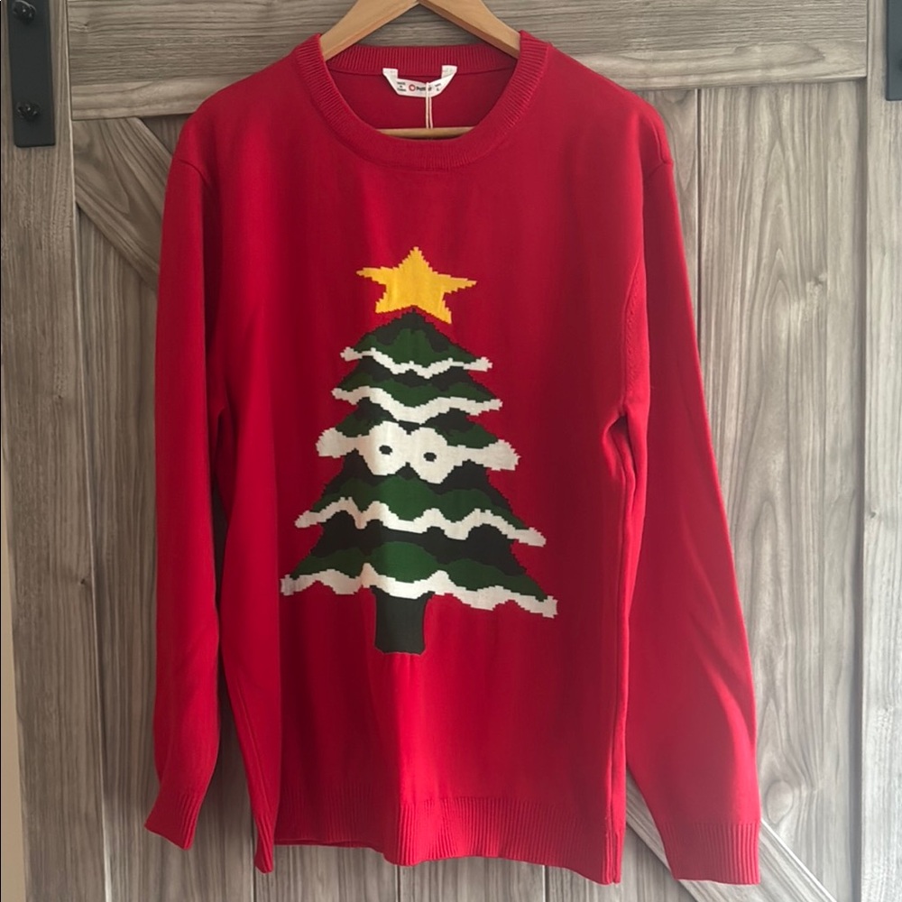 PatPat Red Christmas Tree Crewneck Sweater